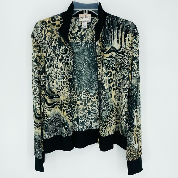 Joseph Ribkoff Animal Sequened Jacket Sheer Long Sleeve Stretch Embellished Top - Picture 16 of 16